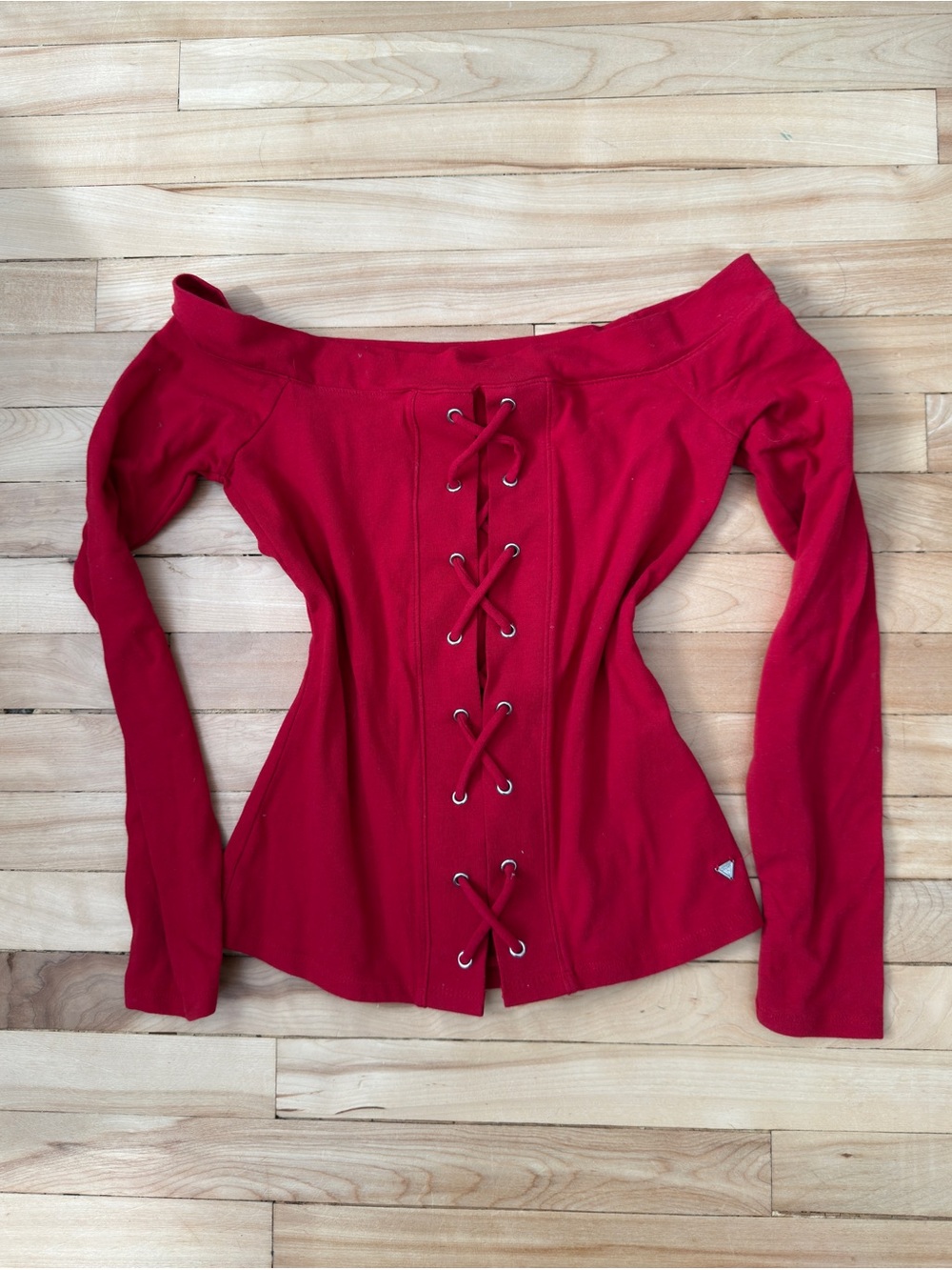 GUESS Red Lace-Up Off Shoulder Top Size Small